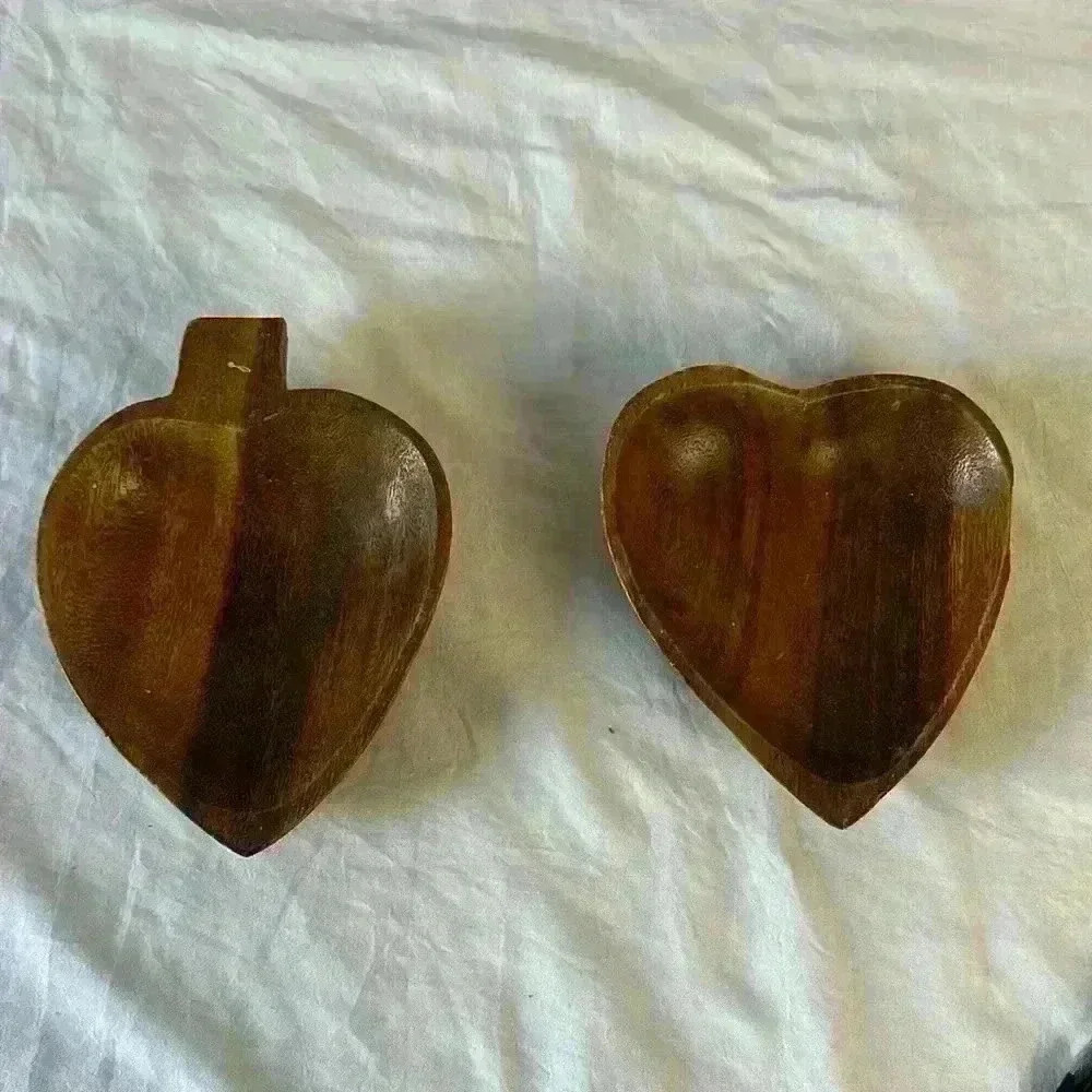 Vtg Mid Century Modern Monkey Pod Wood Leaf Dish Decorative Bowl set